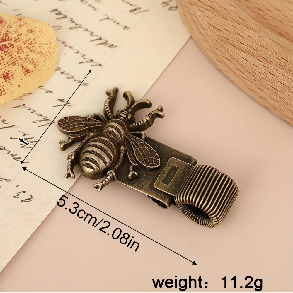 Image of 1pc Of Insect And Bee Themed Universal Metal Pen Holder, Featuring A Spring-loaded Vintage Style Easy Metal Clip, Suitable For Planners, Notebooks, School Teachers, Students, And Office Stationery