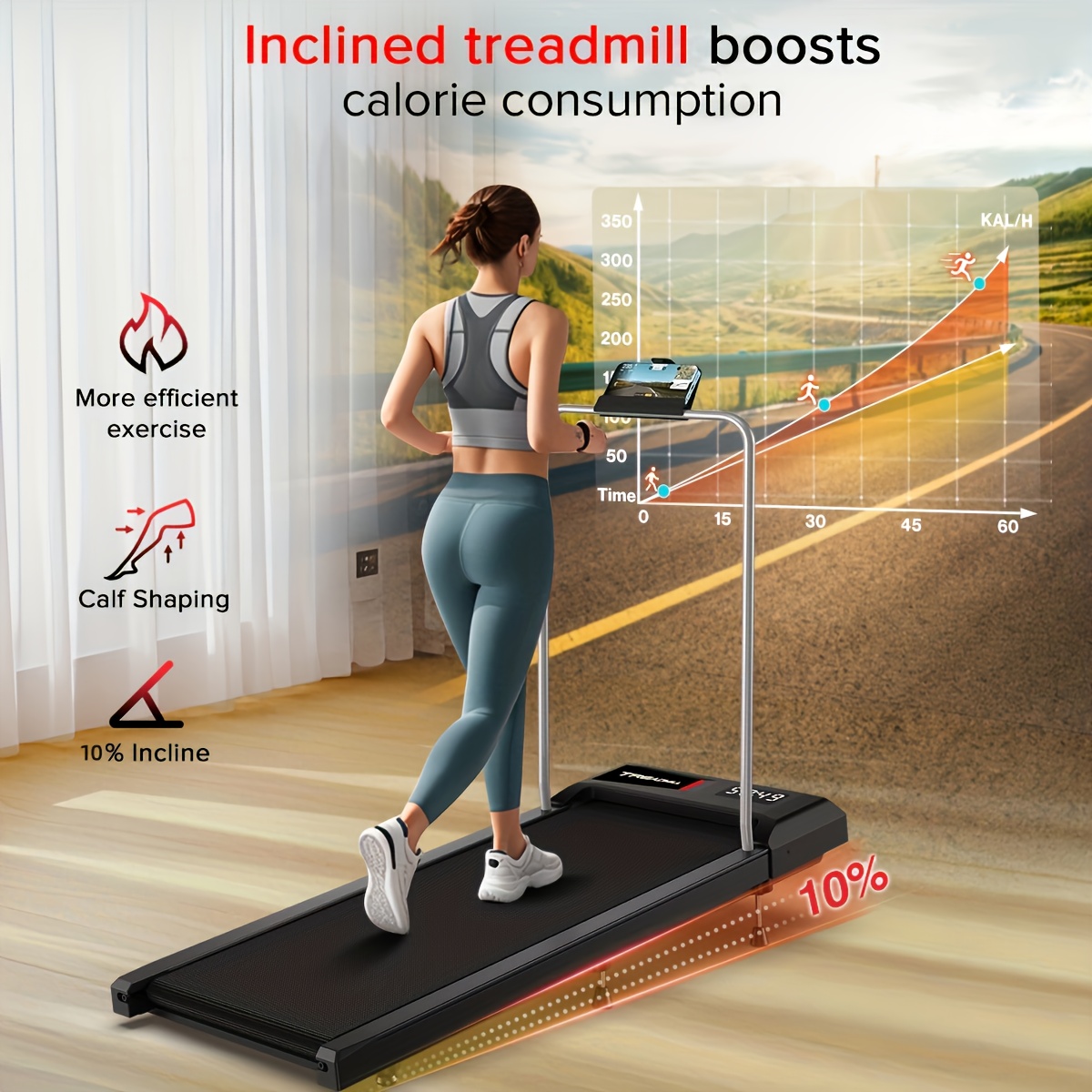 Walking Pad Treadmill, Walking Jogging Machine with 2.5HP Powerful Motor & 120kg Weight Capacity for Home Office with Double Shock Absorption, Widened Running Belt, Ultra Quiet & Small Installation-Free, Remote Control, LED Display, Without Battery
