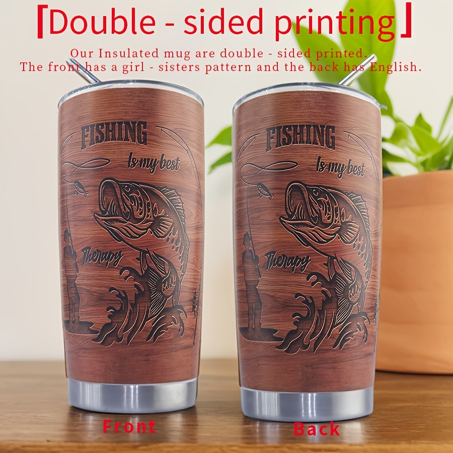 TEMU 1pc 20oz Double - Walled Vacuum Insulated Stainless Steel Fishing Tumbler! With Lid, Straw & Animal Print - Bpa - Free, Shatterproof. Ideal For Car Rides & - Skinny Design For !