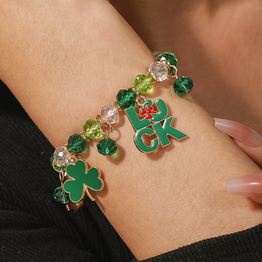 1pc 's Hat Shamrock Element Bracelet Irish Beer Festival Charm Bracelet Suitable For Party Banquet Wear And Holiday Gifts For