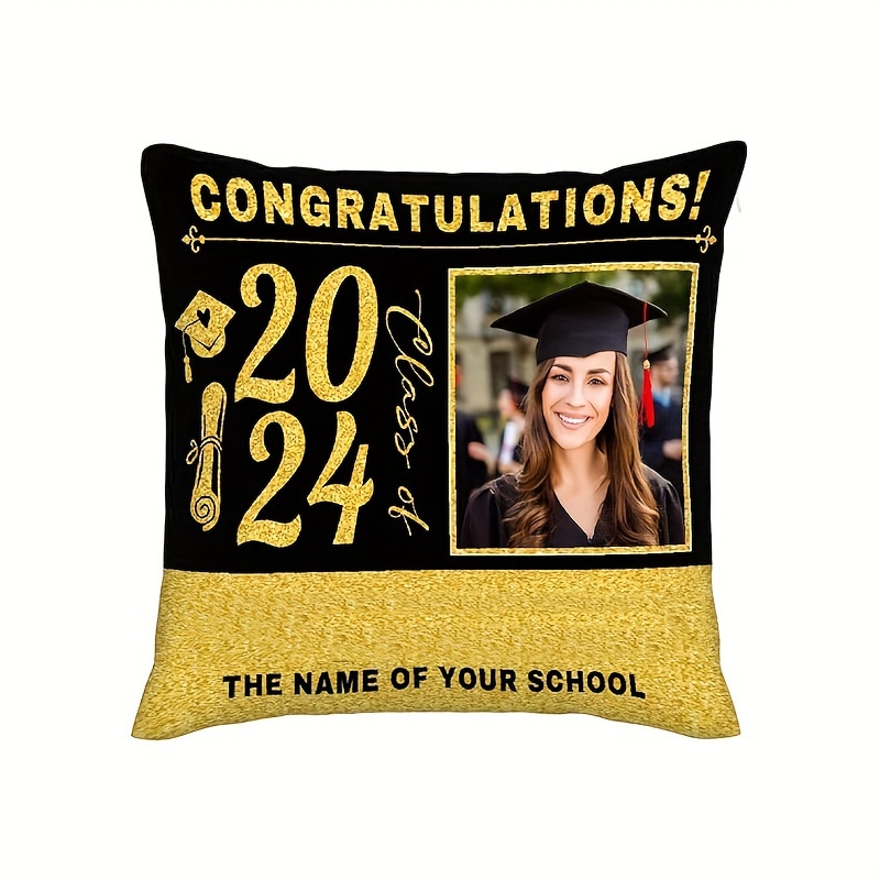 

1pc Custom Graduation Pillow Case, 18x18inch Personalized Graduation Gift, With Photo, Graduation Gift For Friend And Classmate Sofa Decoration, Soft Short Plush