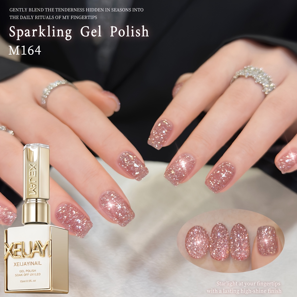 Image of Xeijayi Diamond Glitter Nail Art 1pc 15ml Gel Nail Polish Soaking Led Nail Gel Salon Female Nail Art Tools Fashion Nail Designs