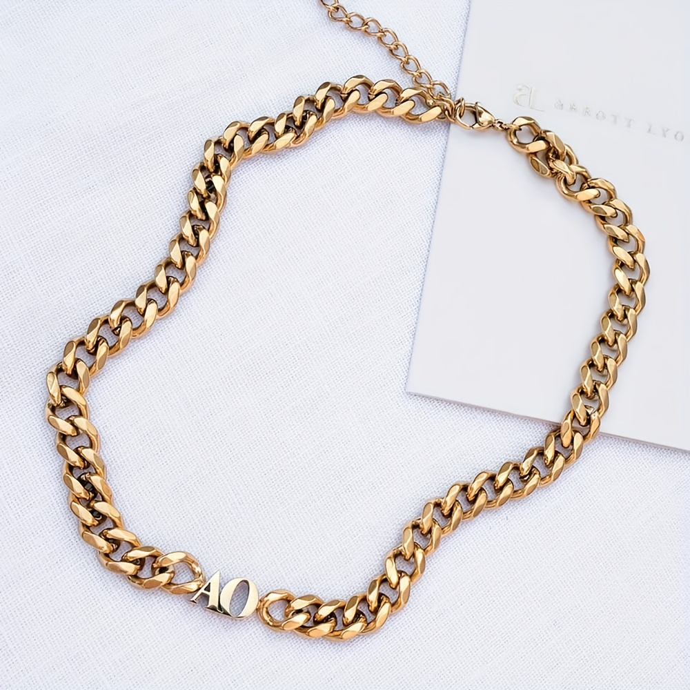 TEMU Personalisierte Damen-Modekette, 18K vergoldete dicke Cuban Link Kette mit personalisiertem englischem Namensanhänger, 304 Edelstahl Schmuck,