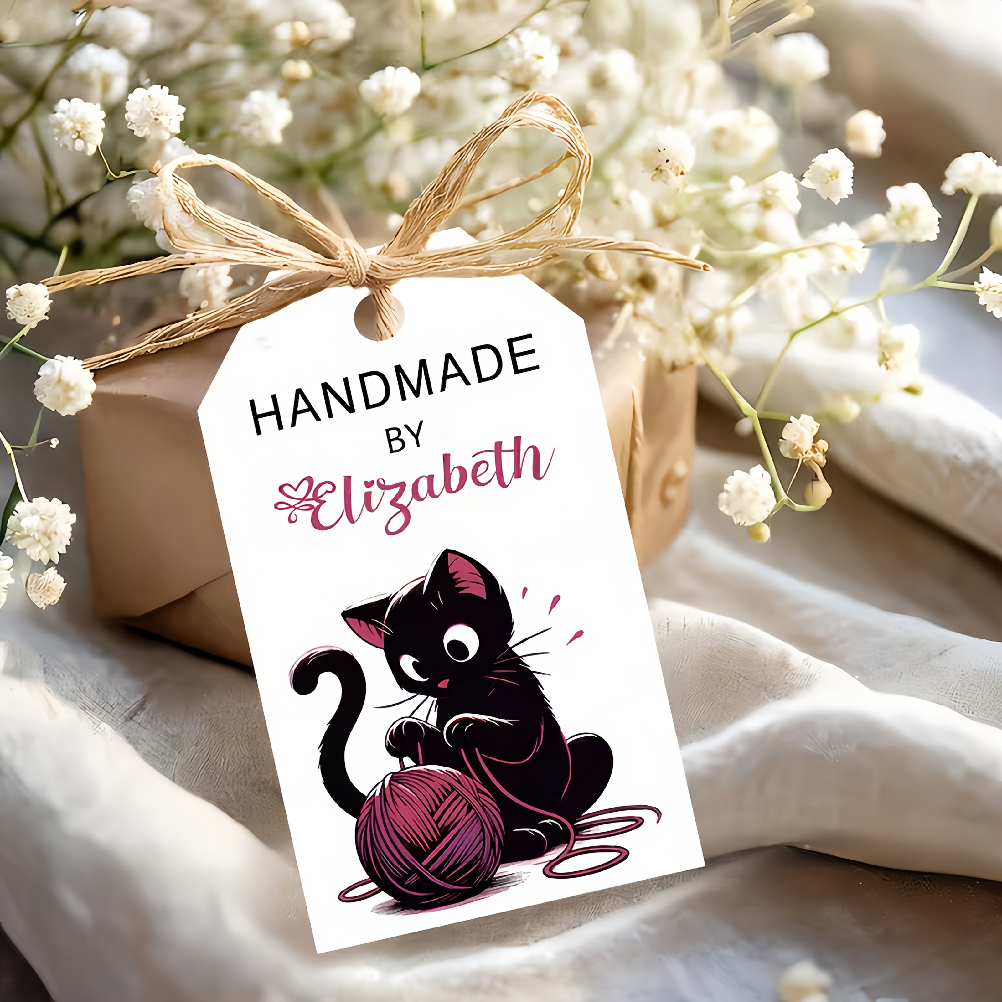 TEMU 48/96pcs Handmade Cat Knitted Gift Tags - Customizable Text, Adorable Cat & Knitted Design, Durable Paper With , Perfect For Handmade Gifts,