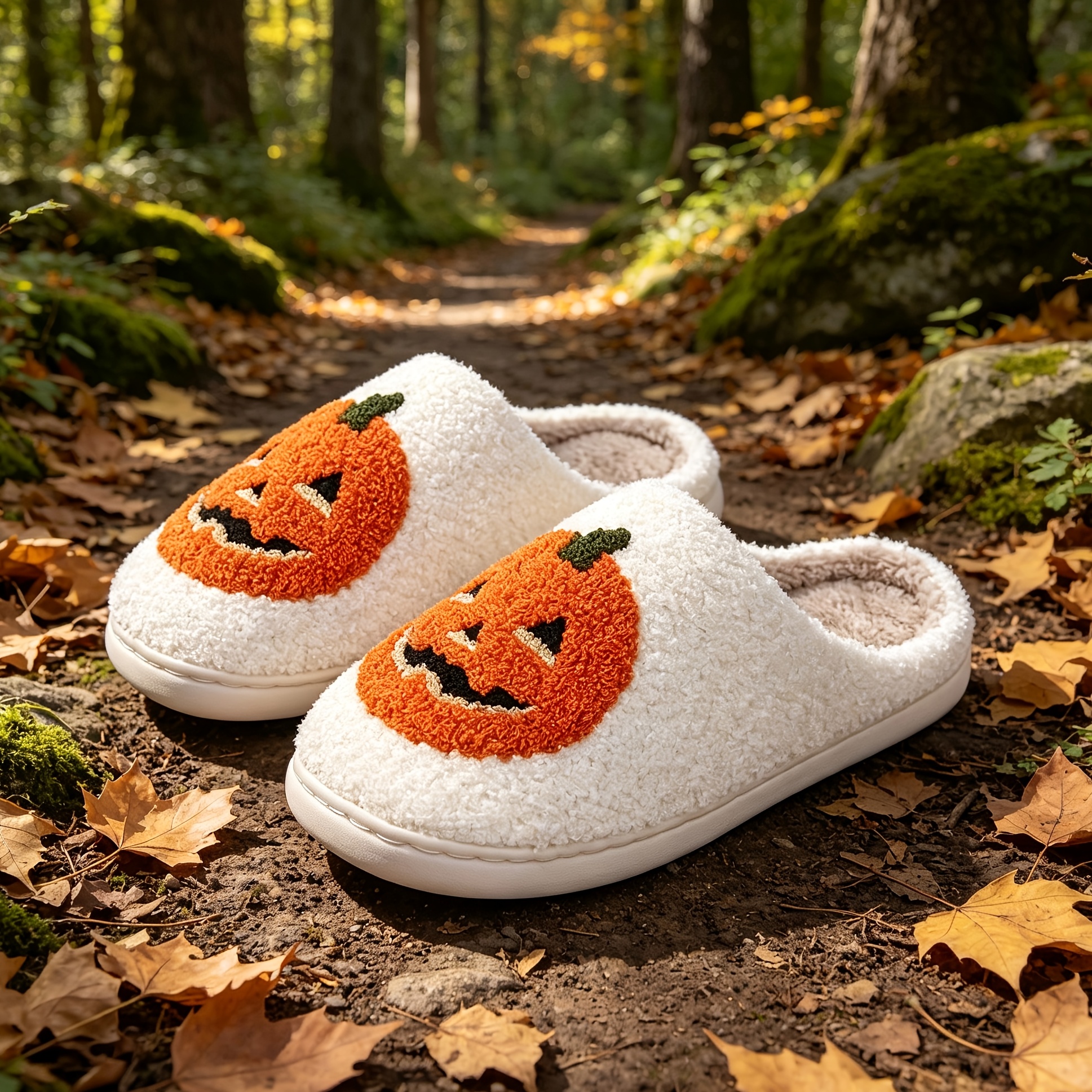TEMU Women's Halloween Pumpkin Slippers, Soft Fluffy House Slippers, Warm Plush Indoor Slippers, Autumn Home Shoes, Women Shoes