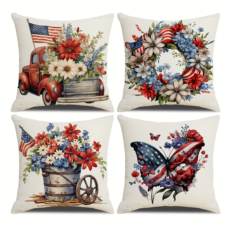 

4pcs Independence Day Retro Series Single Sided Printed Pillowcase For Home Outdoor Sofa Decoration