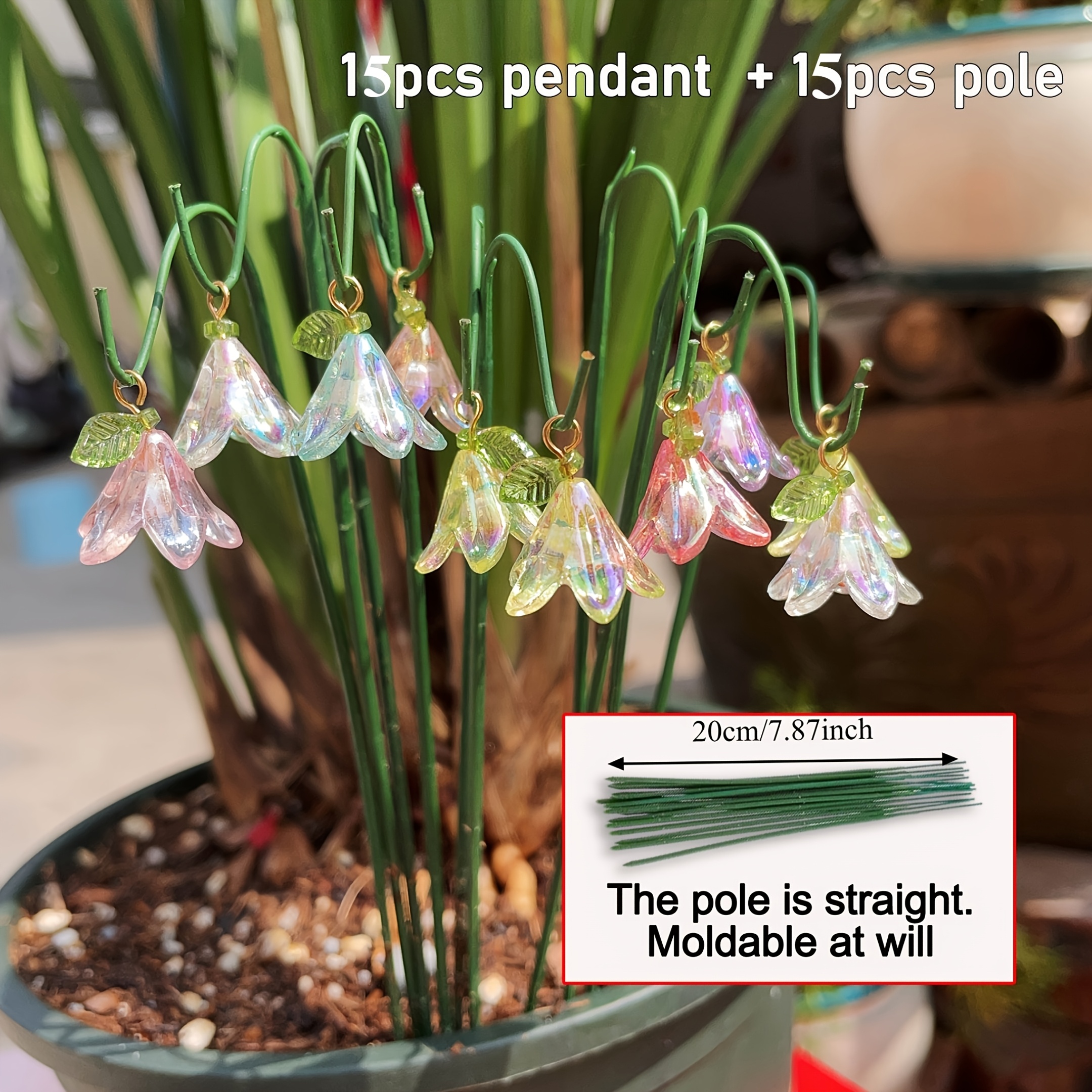 E-shop [3D] 30 Stück Gartendeko-Pflöcke, künstliche Lilien- Maiglöckchen-Blumen, in der Sonne funkelnd, Mini-Gartenstecker-Set für Topfpflanzen im