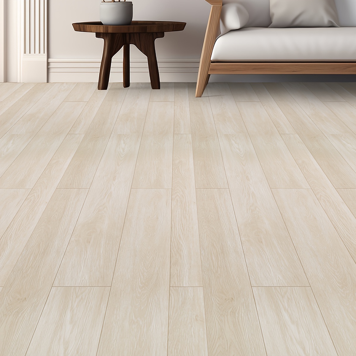 Image of 1pc Retro Thickened (thickness/0.34mm) Beige Wood Grain Wood Board Grain Frosted Decoration Room Background Anti Slip Waterproof Wear-resistant Wall Sticker Floor Sticker