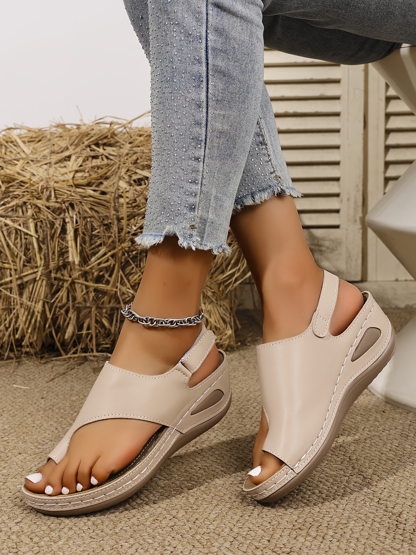 womens fashionable white wedge sandals with strap comfortable soft lightweight slip on shoes high heel hook and loop closure   summer casual footwear stylish wedge sandals comfortable footwear Product details 12