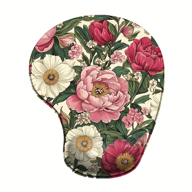 TEMU 1pc 2d Flat Ergonomic Mouse Pad With Wrist Rest, Small, Non - Slip Pu Base, Hand - Drawn Flowers, For Home/office/learning