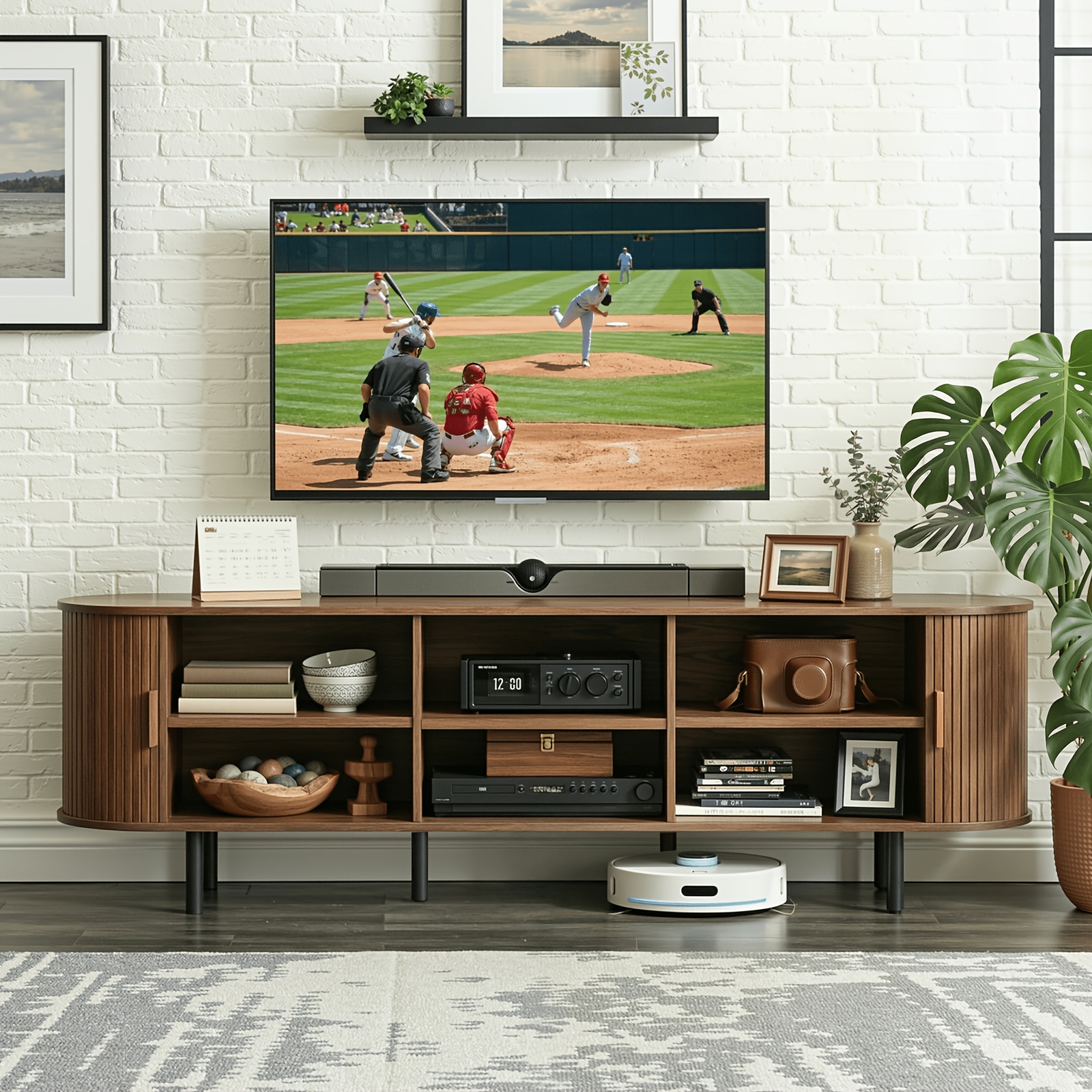 PAZCASA Wide Large TV Stand, Available in 86-inch/70.8-inch/55-inch Sizes, with Power Outlets, Suitable for 90-inch TVs. Sturdy and Durable Entertainment Center Featuring Adjustable Shelves, Sliding Doors, and Ample Storage Space. Modern Media