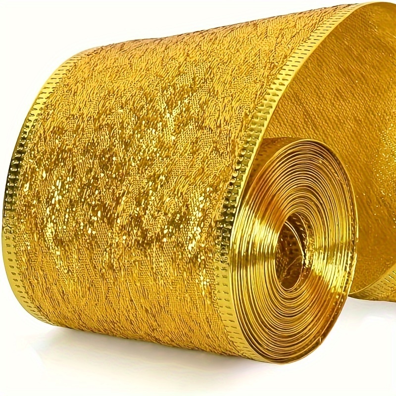 Cinta dorada metálica con purpurina de 1/4 de pulgada, 25 yardas, cinta de  tela brillante perfecta para manualidades, costura, envoltura de paquetes