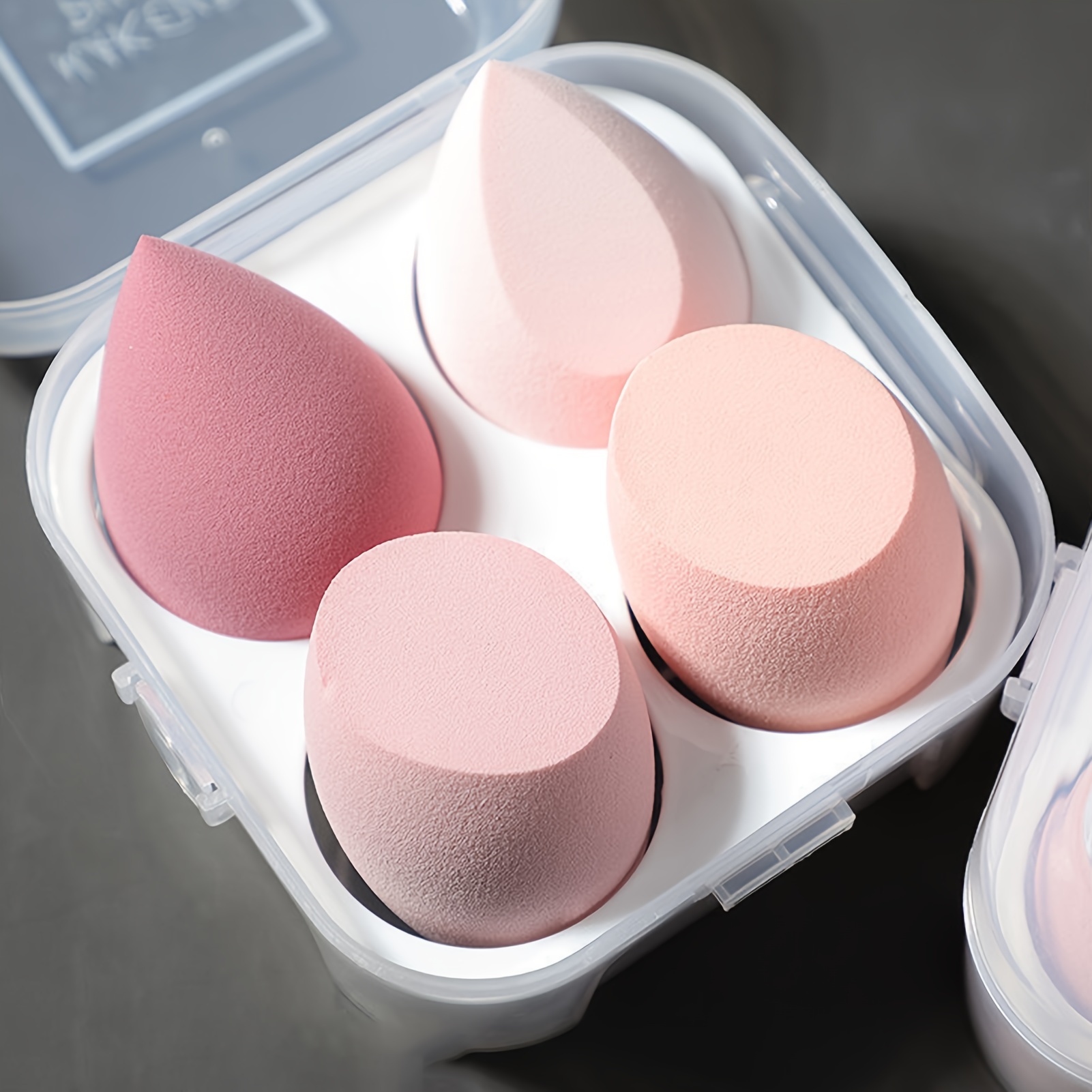 TEMU 4pcs Dry And Wet Use Makeup Sponge Set Blender Beauty Foundation Blending Sponge For Liquid, Cream, And Powder With Egg Sponge Blending Holder Box