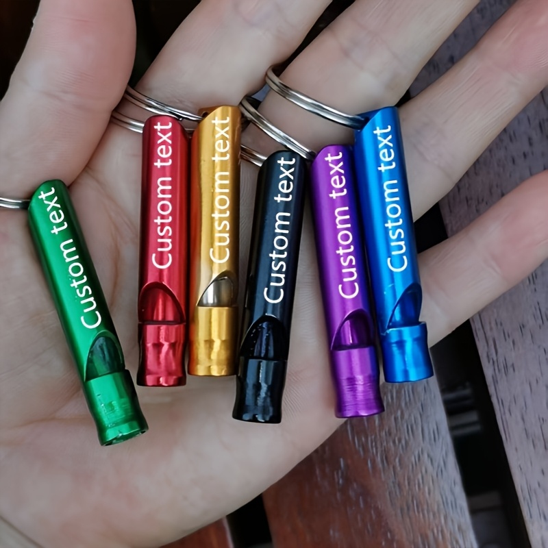 TEMU 100pcs Custom Engraved Aluminum Alloy Survival Whistles With Keychains – Personalized Name, Phone Number, Team & Company Logos – Colorful,
