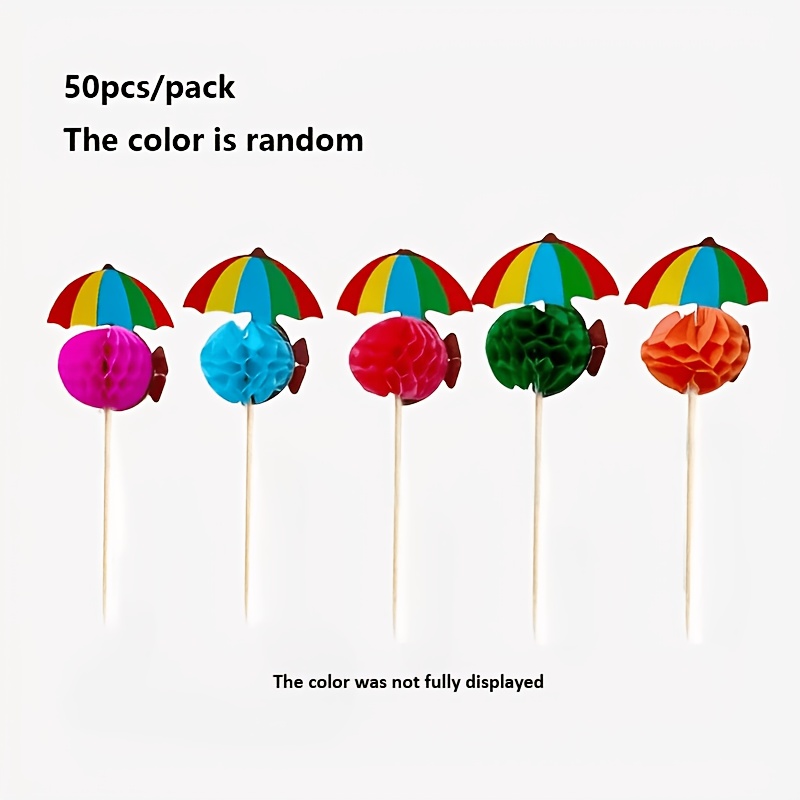 TEMU 50pcs Random Color Vibrant Mini Umbrella Toothpicks, Spring And Summer. Paper Parasols Come With Toothpicks And Are Ideal For Beach Parties, And