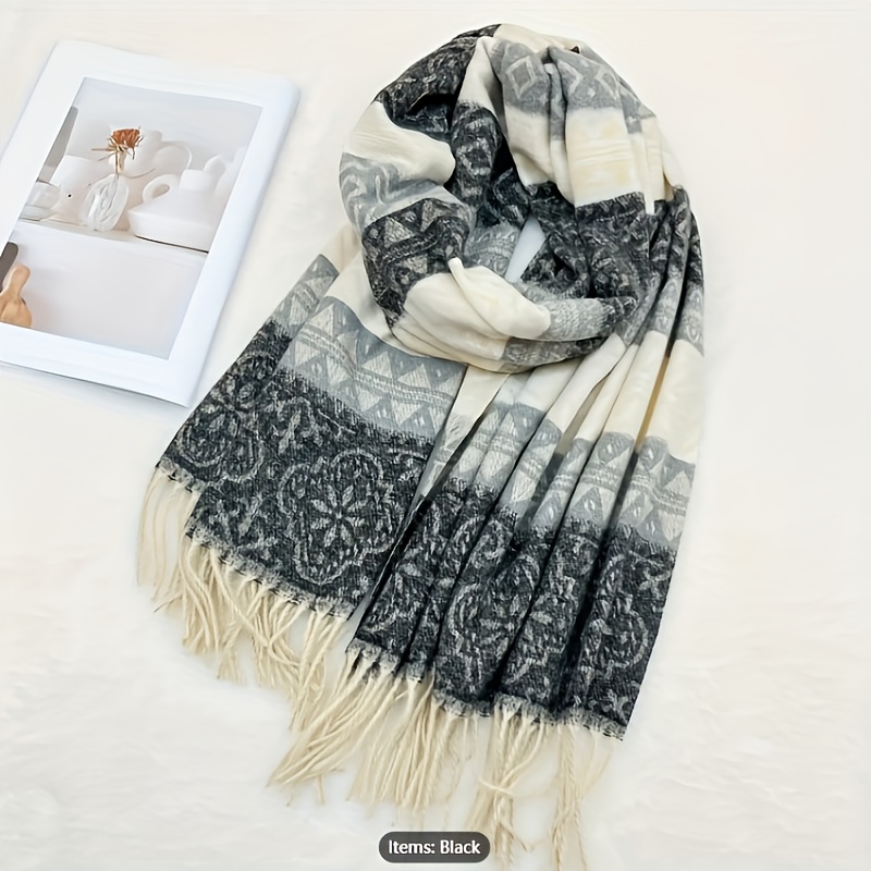 1 Bohemian Thick Scarf, Large Size Long Fringe Soft Warm Shawl for Outdoor Gatherings