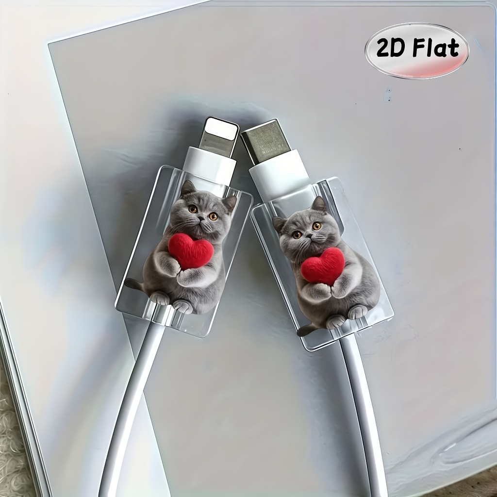 2d Flat 2pcs Cartoon Data Cable Protective Cover Is Suitable For Type-c/ Charging Interface Anti-fracture Charging Cable Protective Cover., 2d Flat