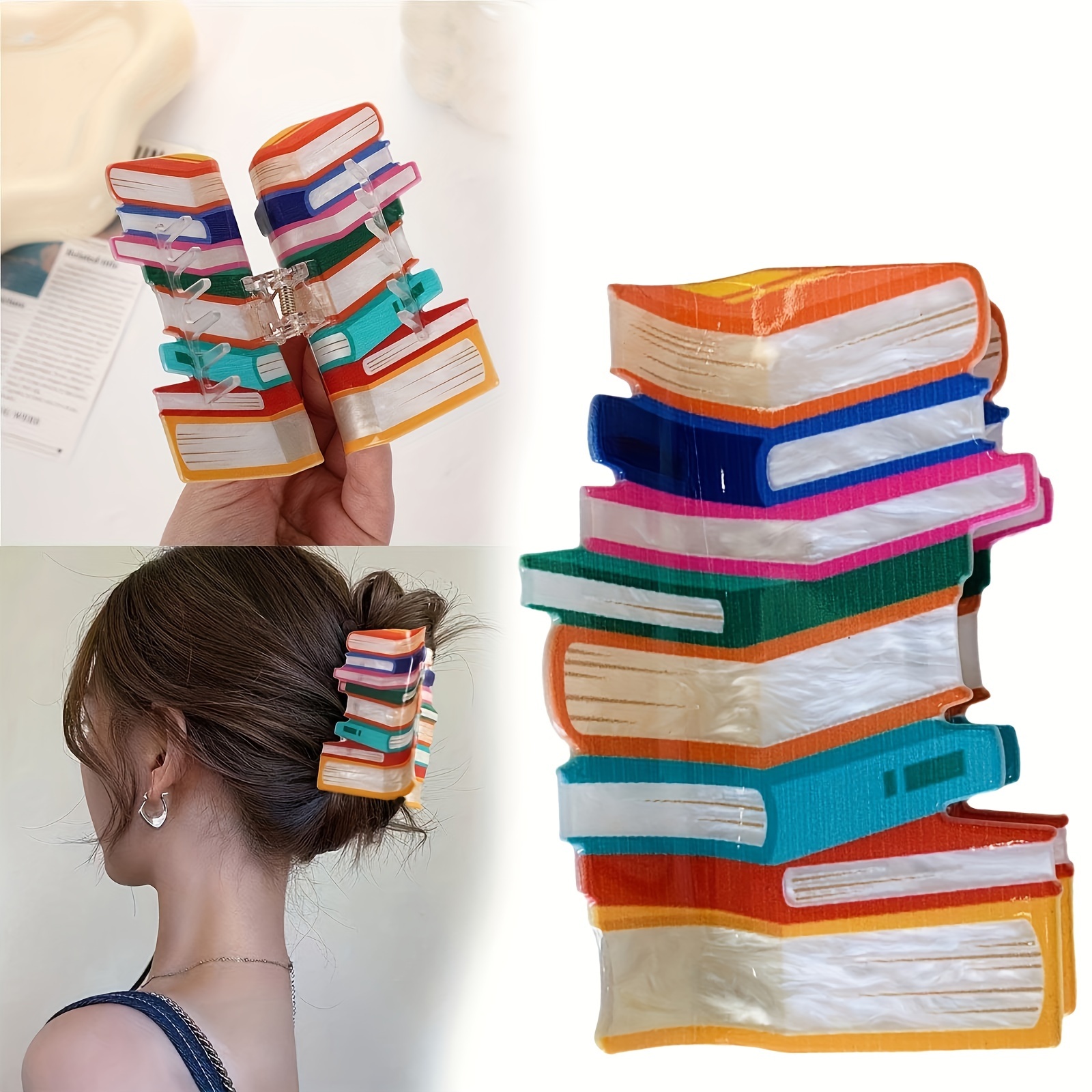 

Chic Book-shaped Hair Clip For Women - Vintage Style, Colorful Barrette For Teachers & Book Lovers, Perfect Gift Idea