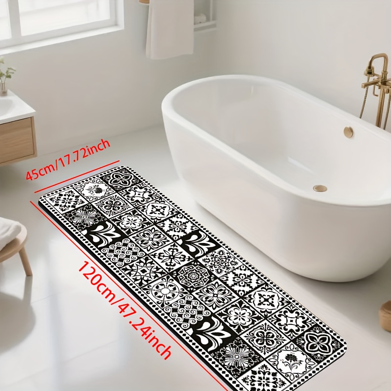 TEMU 1pc Alfombra Antideslizante - Diseño Floral y con Patrones Elegantes, Resistente para Cocina, Baño o Entrada de Sala, Fácil de Limpiar para