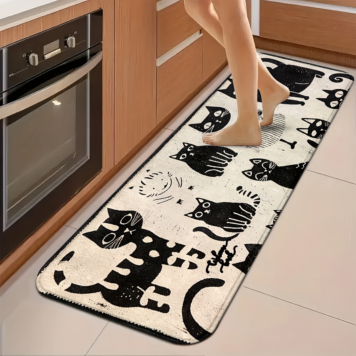 

Comic Cat Kitchen & Bathroom Mats - Non-slip, Durable, Machine Washable Runner Rugs For Home, Office, Laundry - Comfortable Polyester Carpets With Cute Cartoon Designs