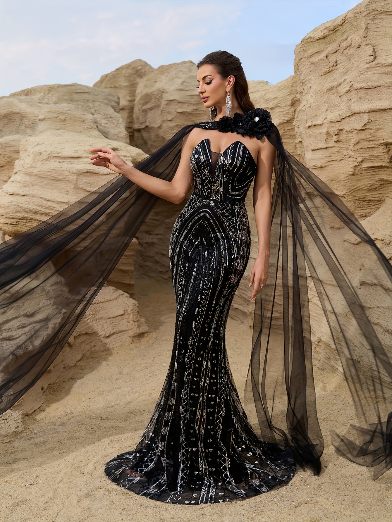 womens v neck evening dress pearl floral embroidery - Temu Mauritius