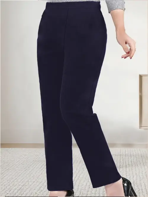 elegant plus size stretch straight leg pants for women solid color high waist fit for