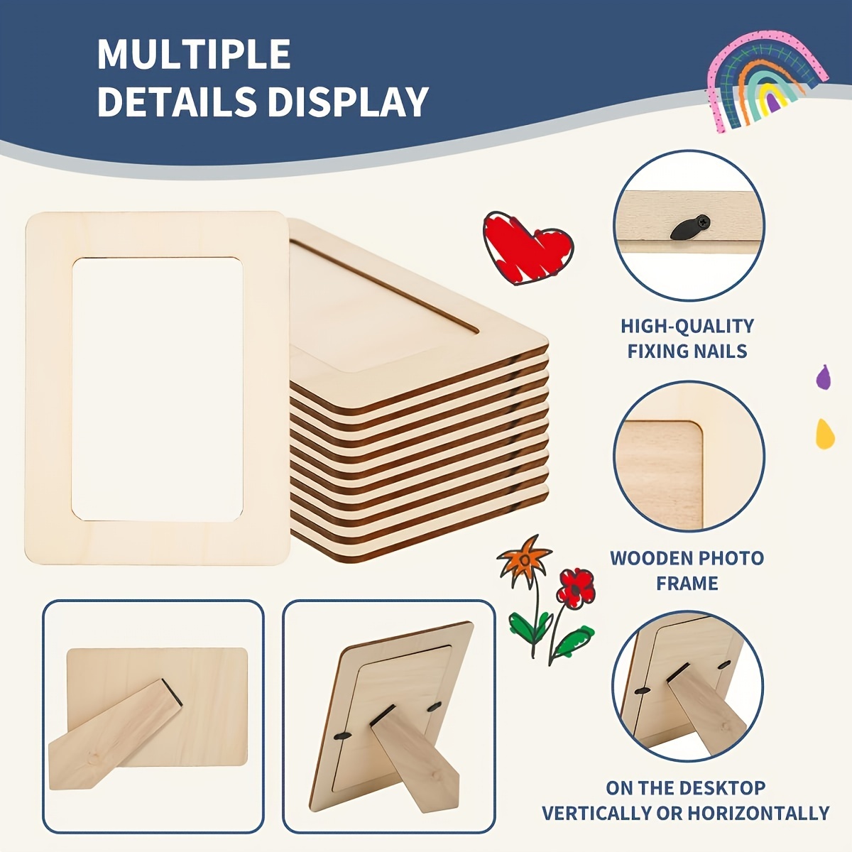 

21pcs Picture Frame Painting Craft Kit: Includes 5 Unfinished Wooden Frames, 12 Mini Watercolor Pens, And 4 Sheets Of Stickers For Diy Photo Frames - Suitable For All