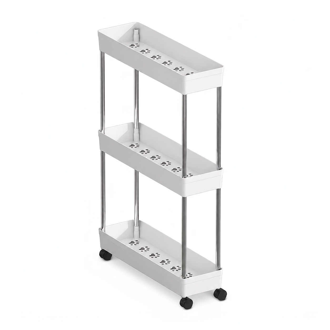 Image of 3-tier Office Storage Cart With Metal Rod And 360 Degree Silent Universal Wheel, Ultra-thin Space- Organizer For Office, Bathroom, Kitchen, Durable Plastic Shelves, Mobile Storage Solution