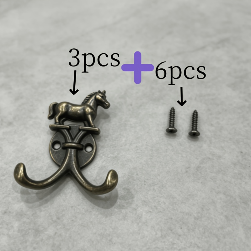 TEMU 9pcs / 3 Sets Vintage Distressed Bronze Pony-shaped Hooks / Household Wall And Over-the-door Double Hooks / Bedroom Entryway Scarf, Hat,
