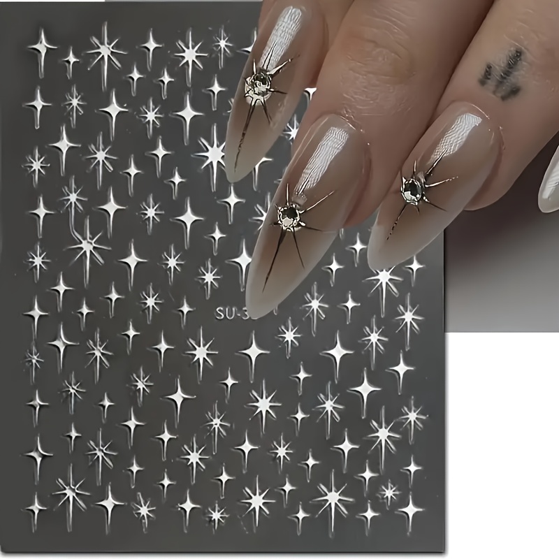 New Nail Stickers Easy Style Sparkling Four-pointed Star Fairy Nails 3d Adhesive Backing