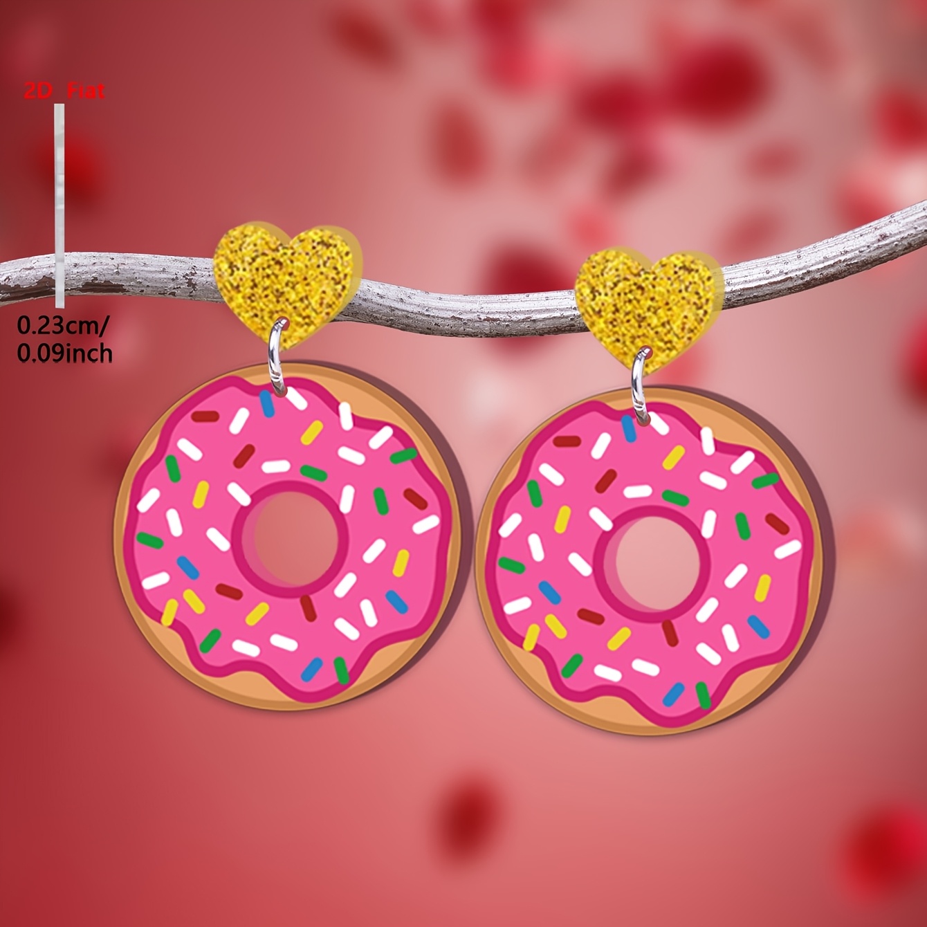 2d Flat 1 Pair Valentine's Day Heart Donut Pattern Acrylic Pendant Earrings, Elegant Easy Style Women' Vacation Jewelry Ear Studs Suitable For Everyday Wear
