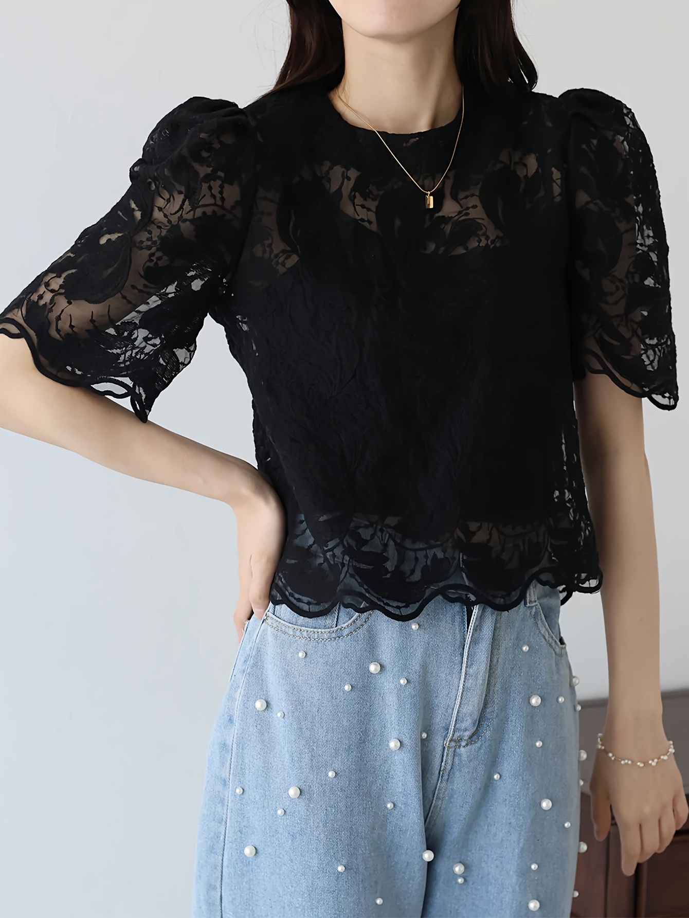 Tela Transparente Blusa Transparente Con Bordado Blusa Casual