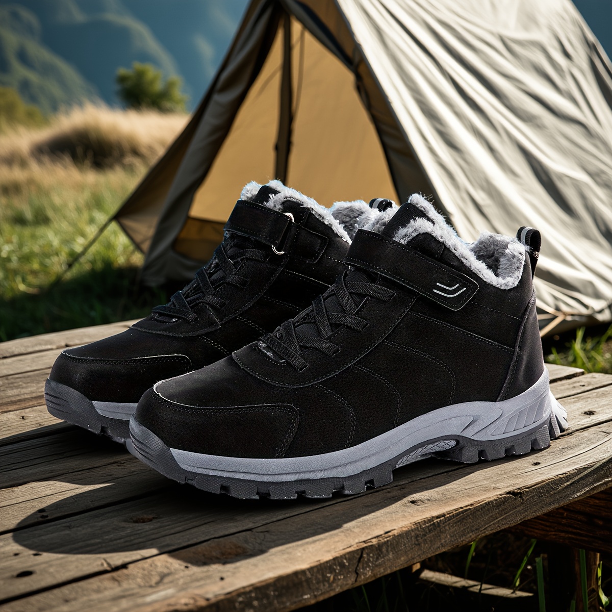 women's black winter snow boots caterpillar stitching design