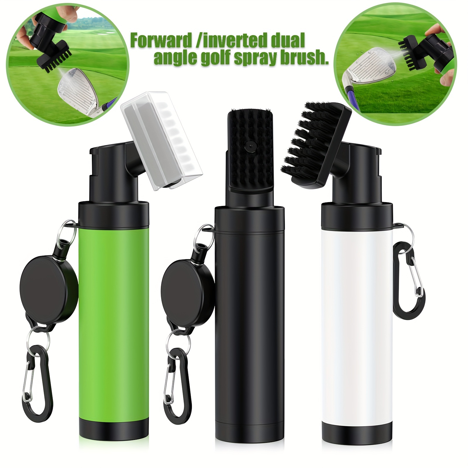 

Golf Clubs Cleaning Water Brush: Dual Angle Spray, Retractable Hook, Nylon Brush Head, 5 Ounces Capacity