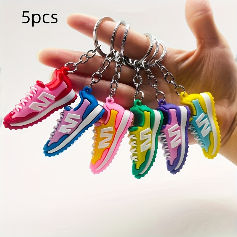 Image of 10pcs 5pcs Mini Sneakers Keychains - Durable Multicolor Sports Theme Oval Key Rings With Closure, Ideal For Sports Fans And Party Gifts (random)