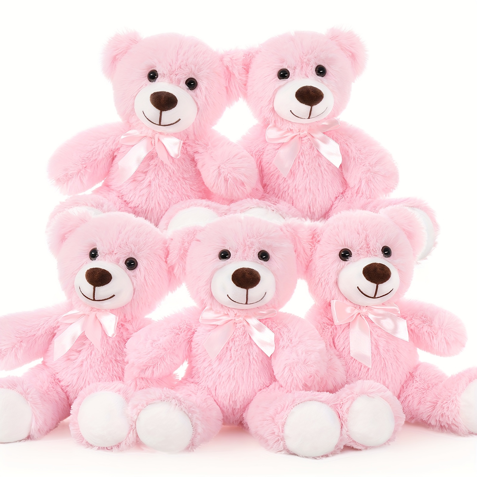 TEMU Tezituor Teddy Bear Stuffed Animal Bulk 5 Packs, 14in Small Bulk Teddy Bear Plush, Teddy Centerpiece For Baby Shower, Stuffed Gift For Kids, Girlfriend On Christmas, Valentines, Pink