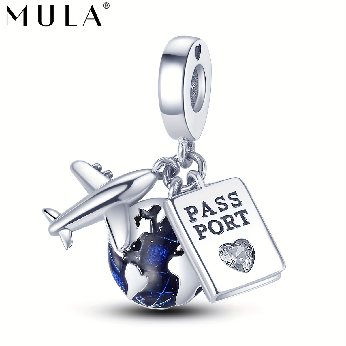 

Mula 1pc Silver Plated Classic Enamel Zirconia Aircraft Plane Passport Earth Pendant Charm Fit Snake Bracelet Necklace Keychain Beads For Making Women Girl Holiday Travel Jewellery Gift