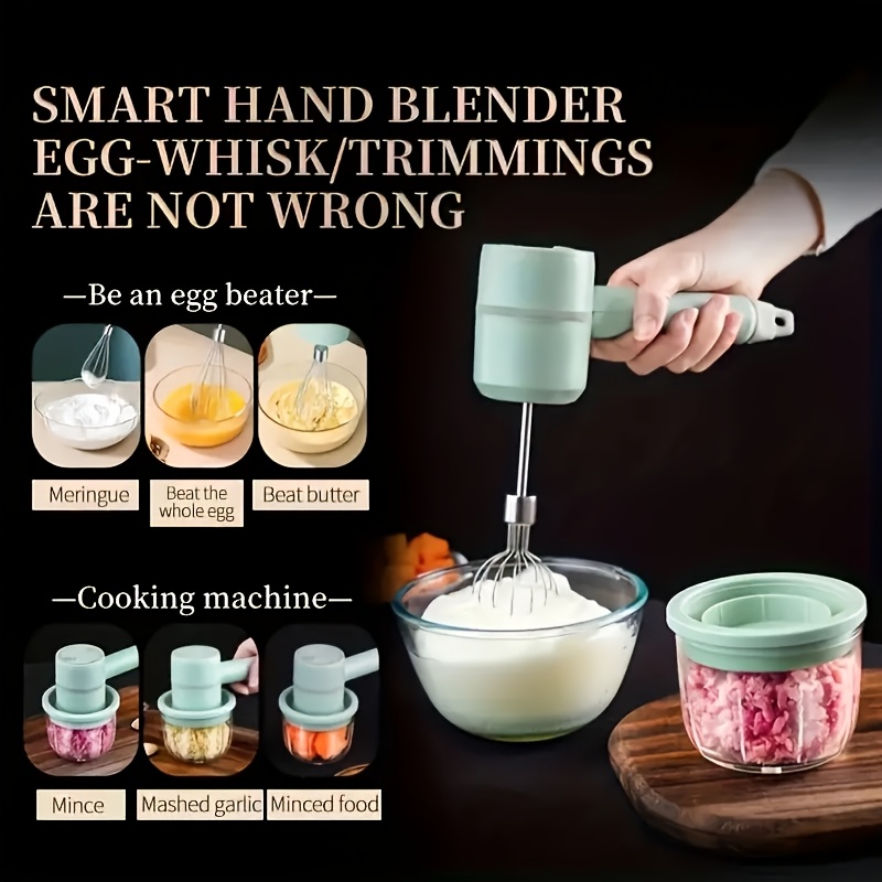 1 set multifunctional electric garlic press egg beater 2 in 1 kit 30w 1200mah large capacity portable hand mixer mini meat grinder with multiple attachments for cake cream baking usb charging kitchen tool Product details 1