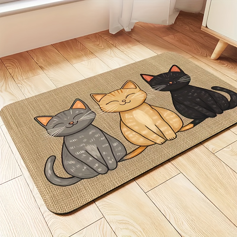E-shop Rutschfeste Futtermatte mit Katzenmuster, niedliches Design, auslaufsicher, leicht zu reinigen, wasserdichte Oberfläche zur Fleckenvermeidung.