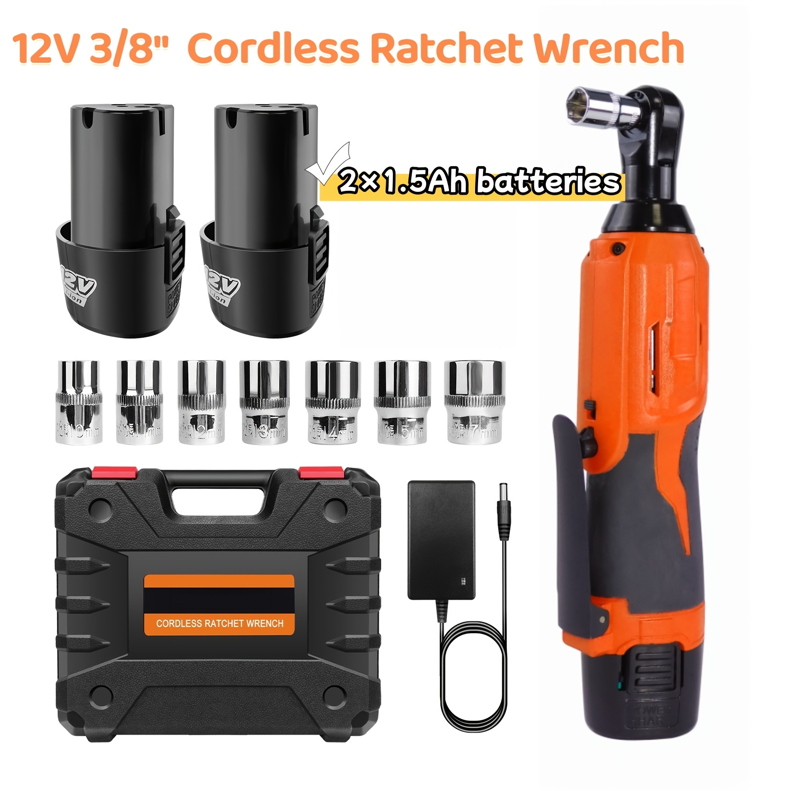 TEMU Mini Cordless Ratchet Wrench Set 60n.m 3/8' 12v Ratchet With 2-pack 1500mah Batteries And Charger Lightweight Rechargeable Ratchet Wrench Kit