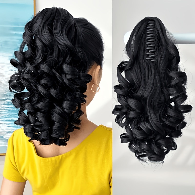 TEMU Claw-shaped Ponytail Hair Extension, Dark Brown, Brown-black, Black, Optional, 14 Inches Long, Curly Wavy, Heat-resistant Fiber Synthetic