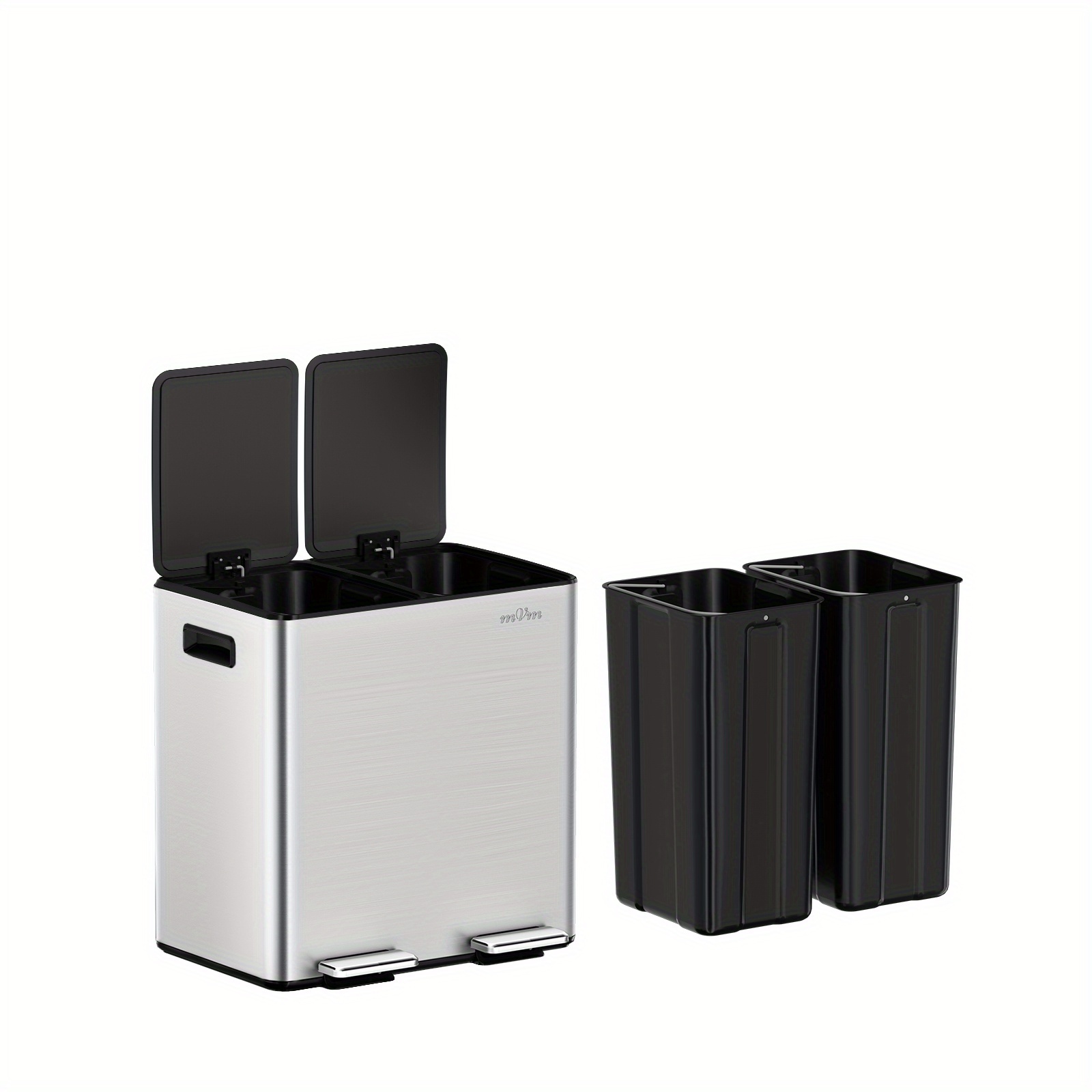 40/60l Stainless Steel Dual Compartment Step Trash Bin Featuring 2 Removable Buckets, Silent Closing Lid, , Smudge Proof, Rust Resistant With Brushed And End, Ideal For , Office, Or Home Use
