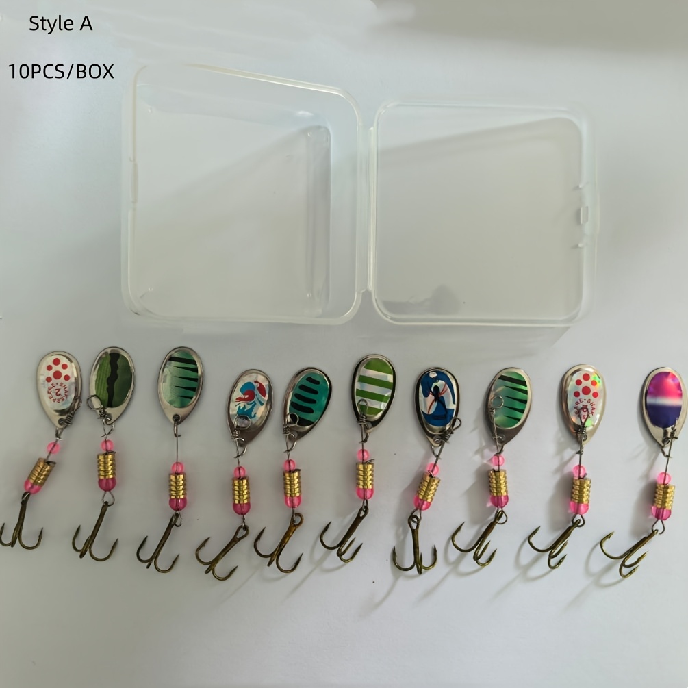 TEMU New 10pcs/ Box Metal Spoon Spinner Fishing Lure Set Spoonbait Crankbaits Fishing For Pike Crochet Kit Artificial Bait Random Model