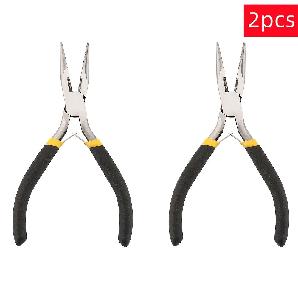 TEMU 2pcs Black Mini Pointed Nose Pliers With A Of Yellow Jewelry Making Pliers, Bracelets, Necklaces, Rings, And Phone Chains, Hair Additions,
