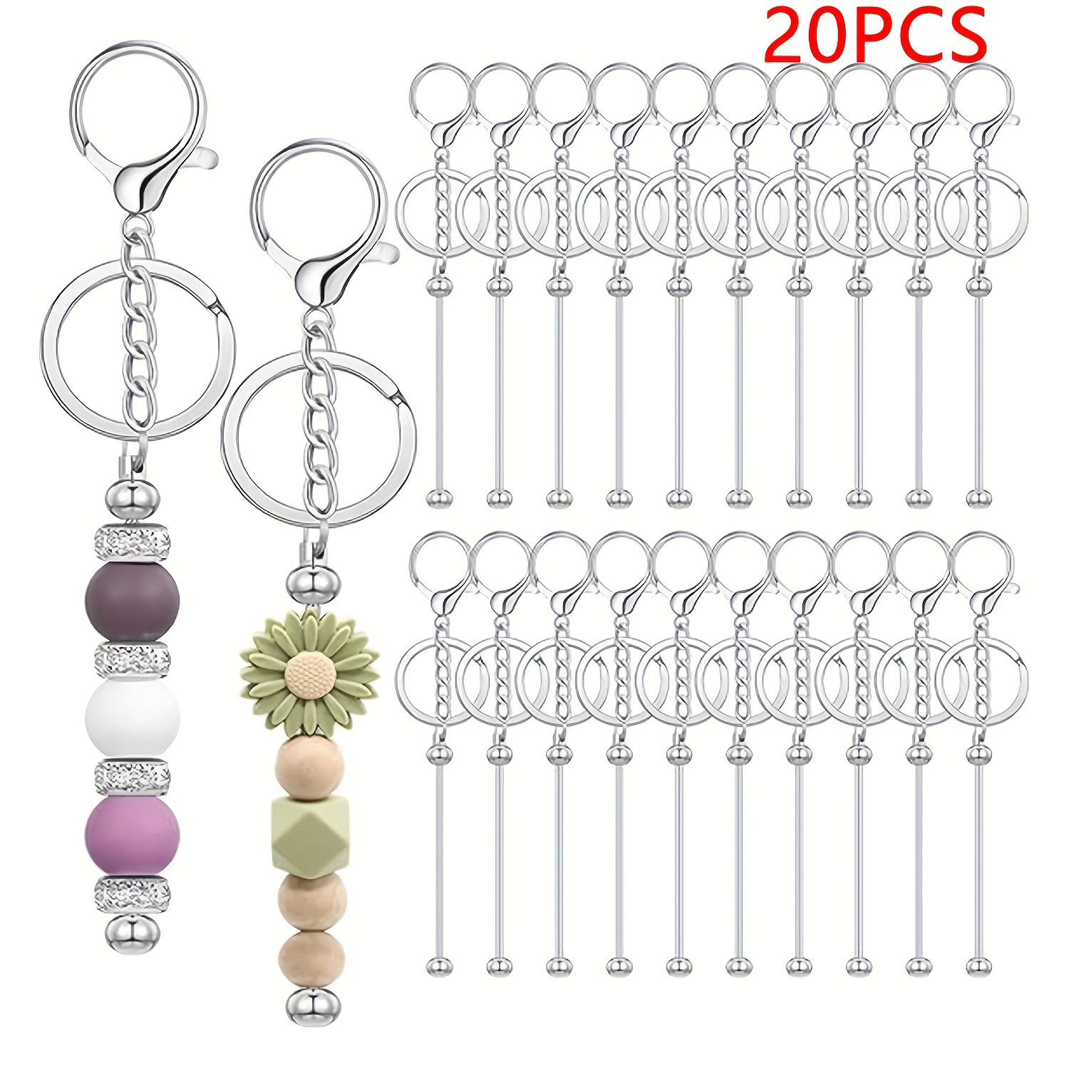 TEMU 20/50pcs Blank Keychain Diy Multifunctional Novelty Keychains For Men, Diy Beaded Keychain Set, Key Ring Chains, Handmade Diy Beaded Keychains,