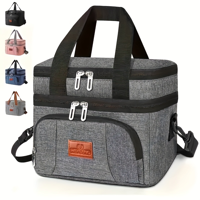 TEMU Reusable And Portable Oxford Cloth Insulated Lunch Bag With Thick Aluminum Foil, Suitable For Office Work School Picnic Beach, With Handles,