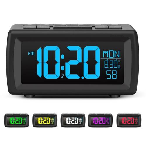 photo de l'article 1pc réveil radio numérique avec grand affichage, régulateur de lumière & rétroéclairage changeant de 7 couleurs, horloge de chevet usb adaptée aux chambres, minuterie de sommeil, fonction , volume, batterie de (batterie non ), matériau abs