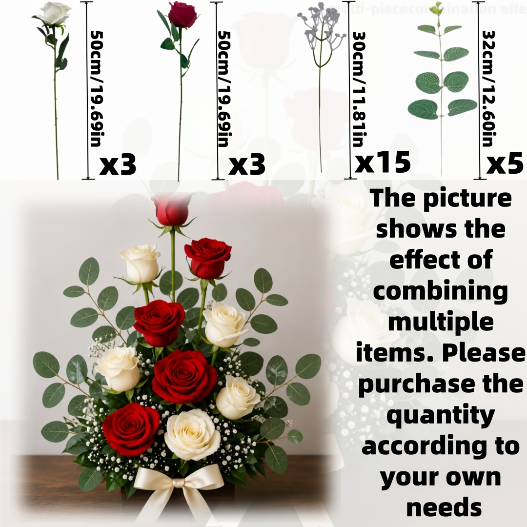 TEMU 26pcs Beautiful Artificial Flowers, Red And White Roses With Lily Of The Valley And Money Leaves, Suitable For Indoor/outdoor Decoration,