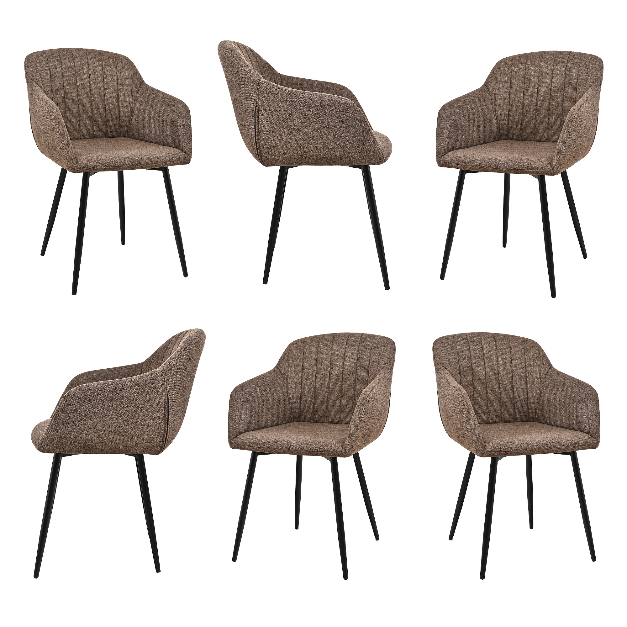 Image of Modern Vertical Stripe Dining Chair Set Of 2/4/6, Breathable Linen Upholstered Armchair With Backrest, Ergonomic Accent Chair With Adjustable Foot Pads For Kitchen, Living Room, Office