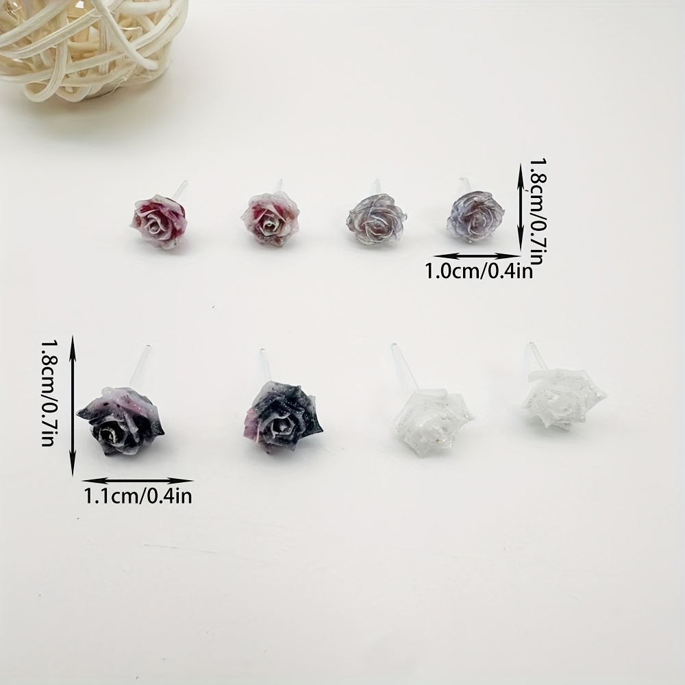 4 Pairs Retro Style Glitter Ombre Flower Earrings Set